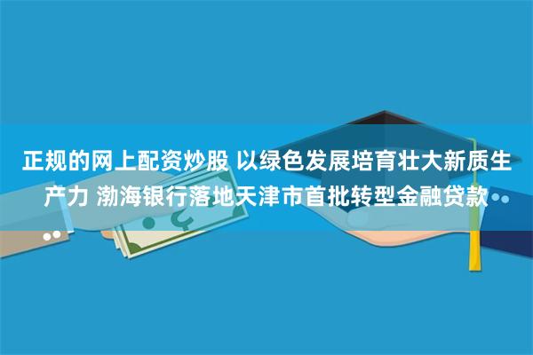 正规的网上配资炒股 以绿色发展培育壮大新质生产力 渤海银行落地天津市首批转型金融贷款